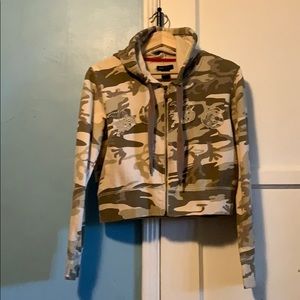 BCBG Cropped Camo Hoodie